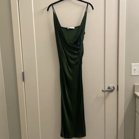 ZARA | Green satin dress | US L - Picture 3 of 3
